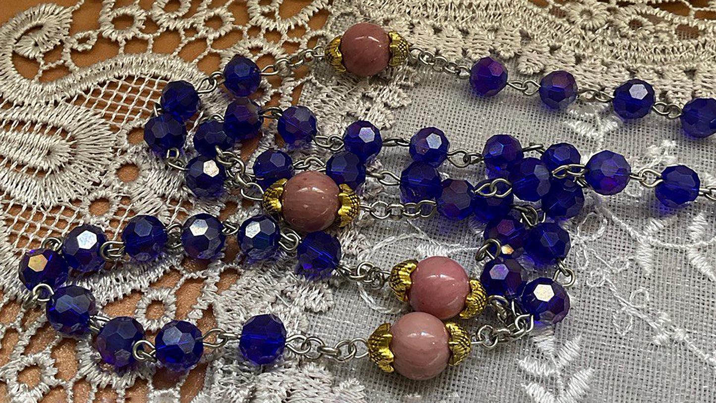 Our Lady of Sorrows Rosary - Virgin Mary Handmade Rosary Gemstones Rhodonite