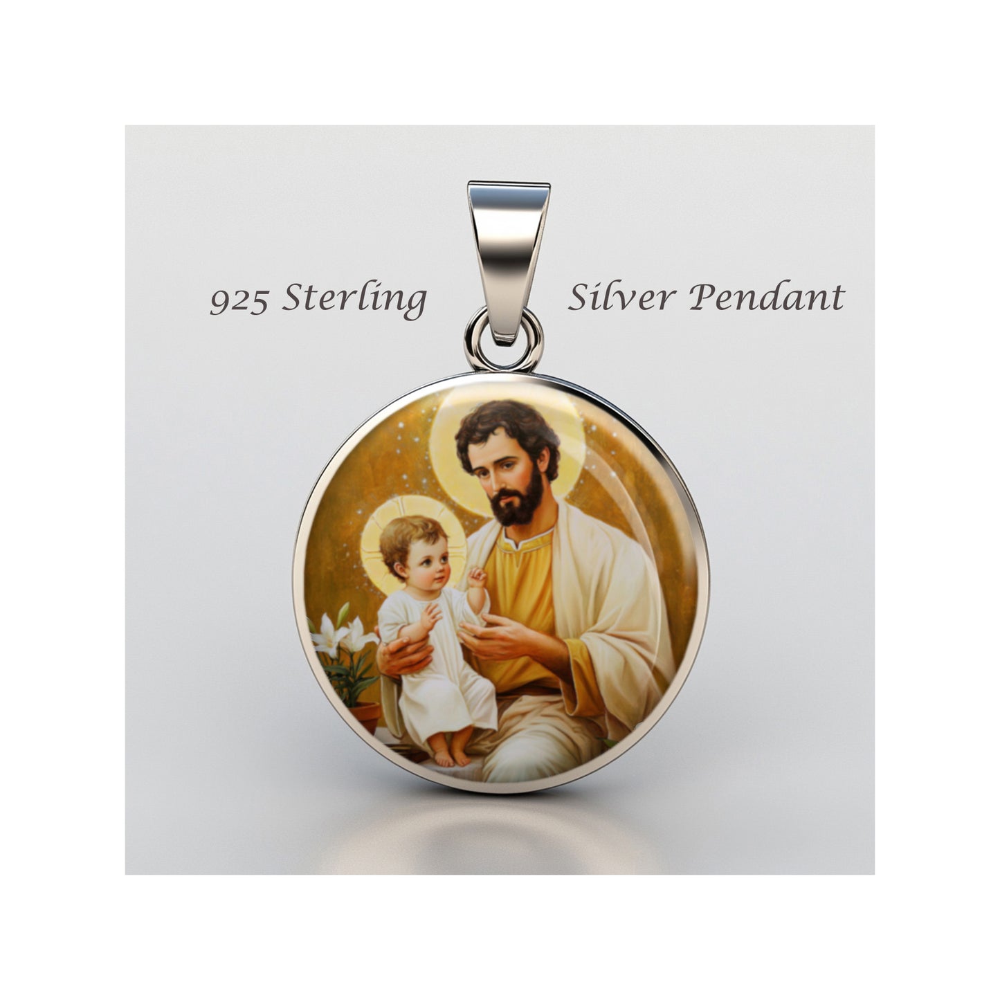 Saint Joseph With Baby Jesus Catholic sterling silver 925 Christian Medal Patron image 0