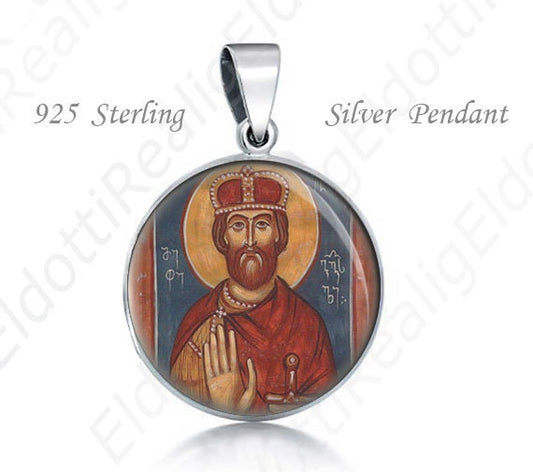 St Vakhtang Gorgasali, King of Georgia Religious Christian 925 Sterling Silver Medal Round Pendant 20mm Jewelry for Necklace