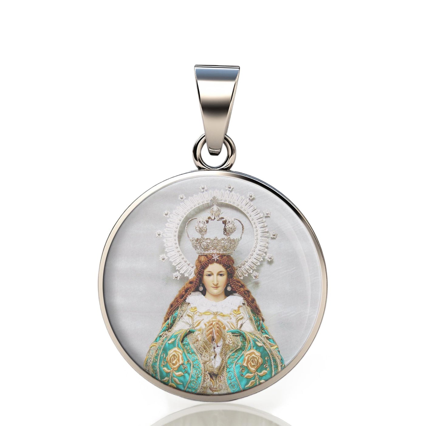 Our Lady Remedies 925 Sterling Silver Round Pendant Christian Religious Medal Small 20mm