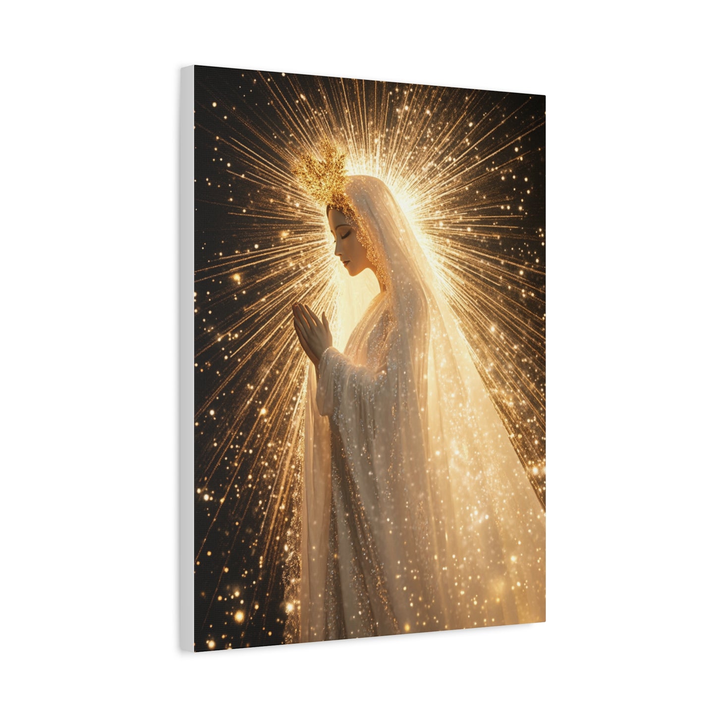 Mother Mary Starry Night Sky Catholic Canvas Wall Art, Christian Decor
