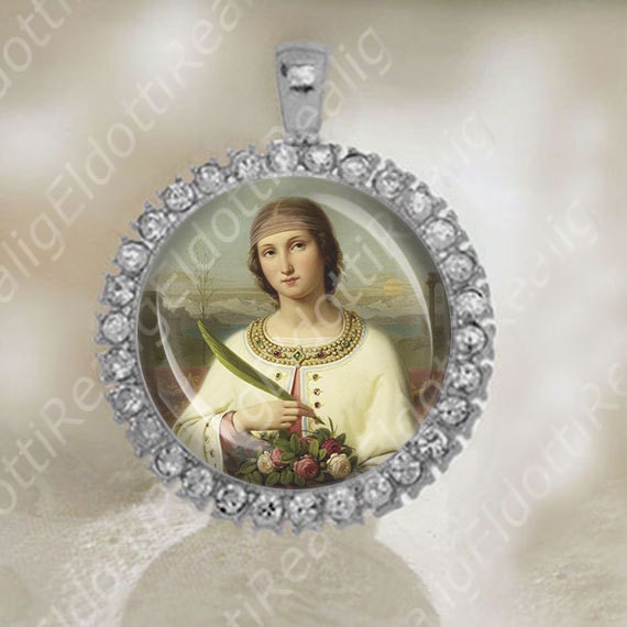 St Dorothy Dorothea Medal Catholic Patron Christian Silver Tone Jewelry