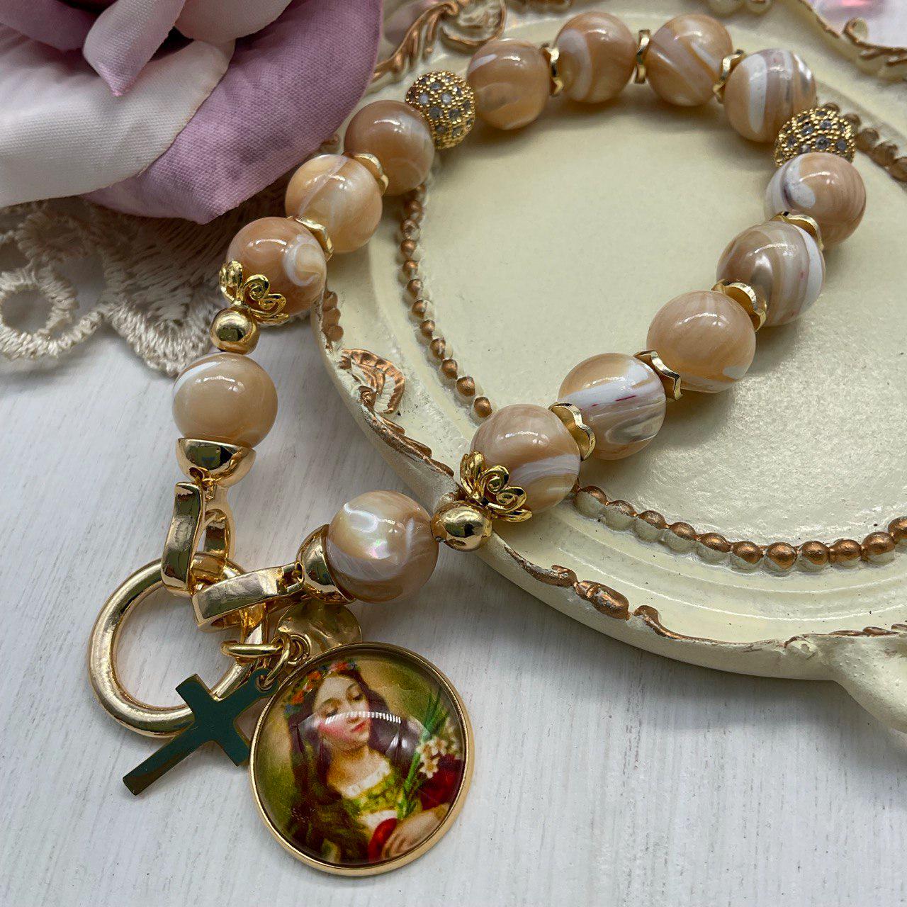 St Philomena Catholic Bracelet | Trochus Shell Stones Jewelry | Catholic Bracelet Premium Quality