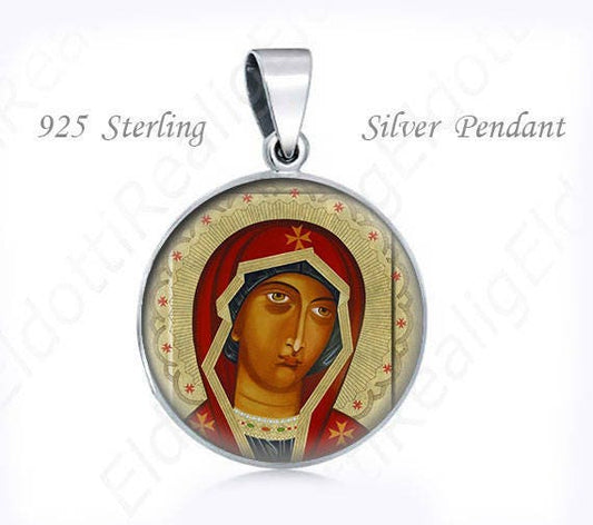 Our Lady of Philermos Virgin Mary Philerme 925 Sterling Silver Pendant 20mm