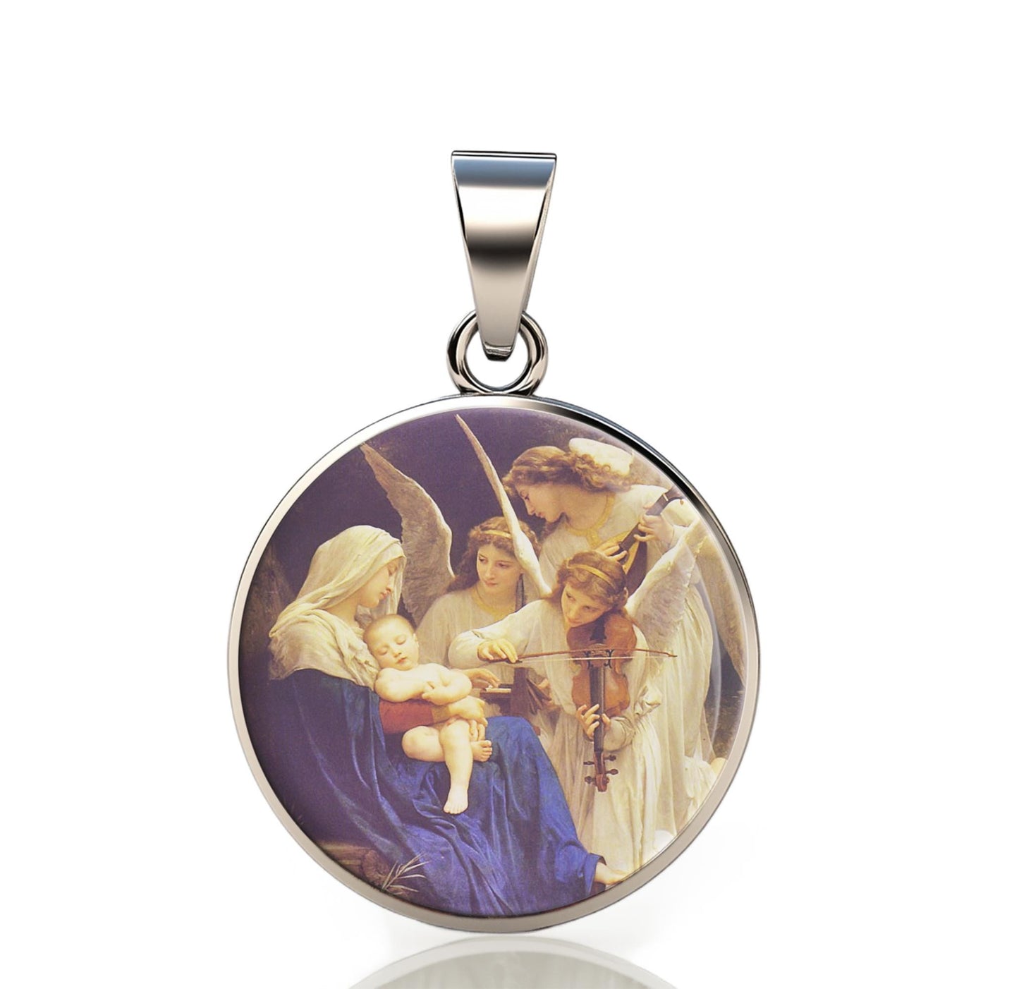Our Lady Song Of The Angels 925 Sterling Silver Round Pendant Christian Religious Medal Small 20mm