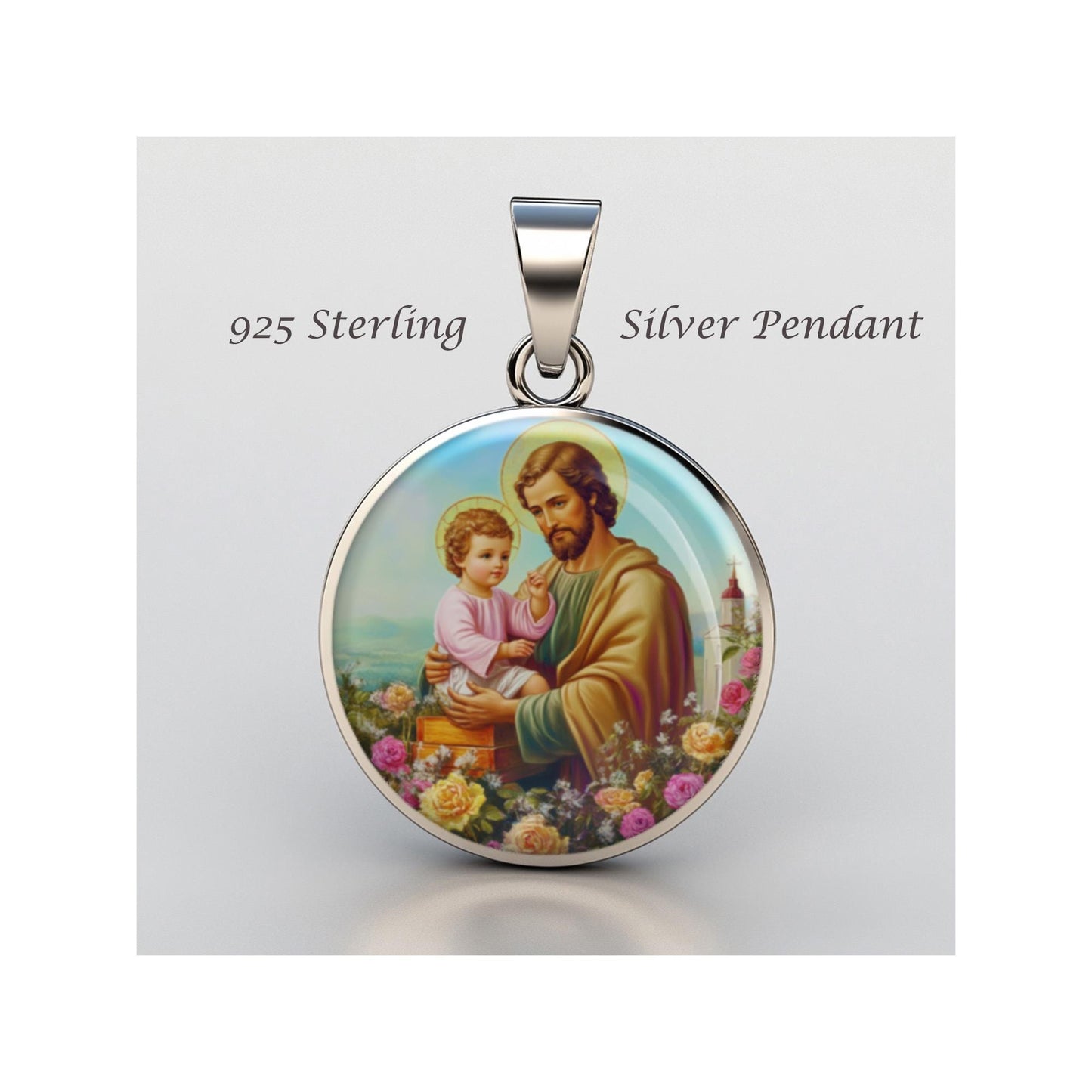 Saint Joseph With Baby Jesus And Roses Religious Devotional sterling silver 925 Medal Patron