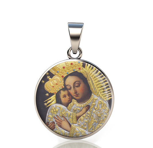 Our Lady Consolation In Gorka Duchowna, Poland 925 Sterling Silver Round Pendant Christian Religious Medal Small 20mm