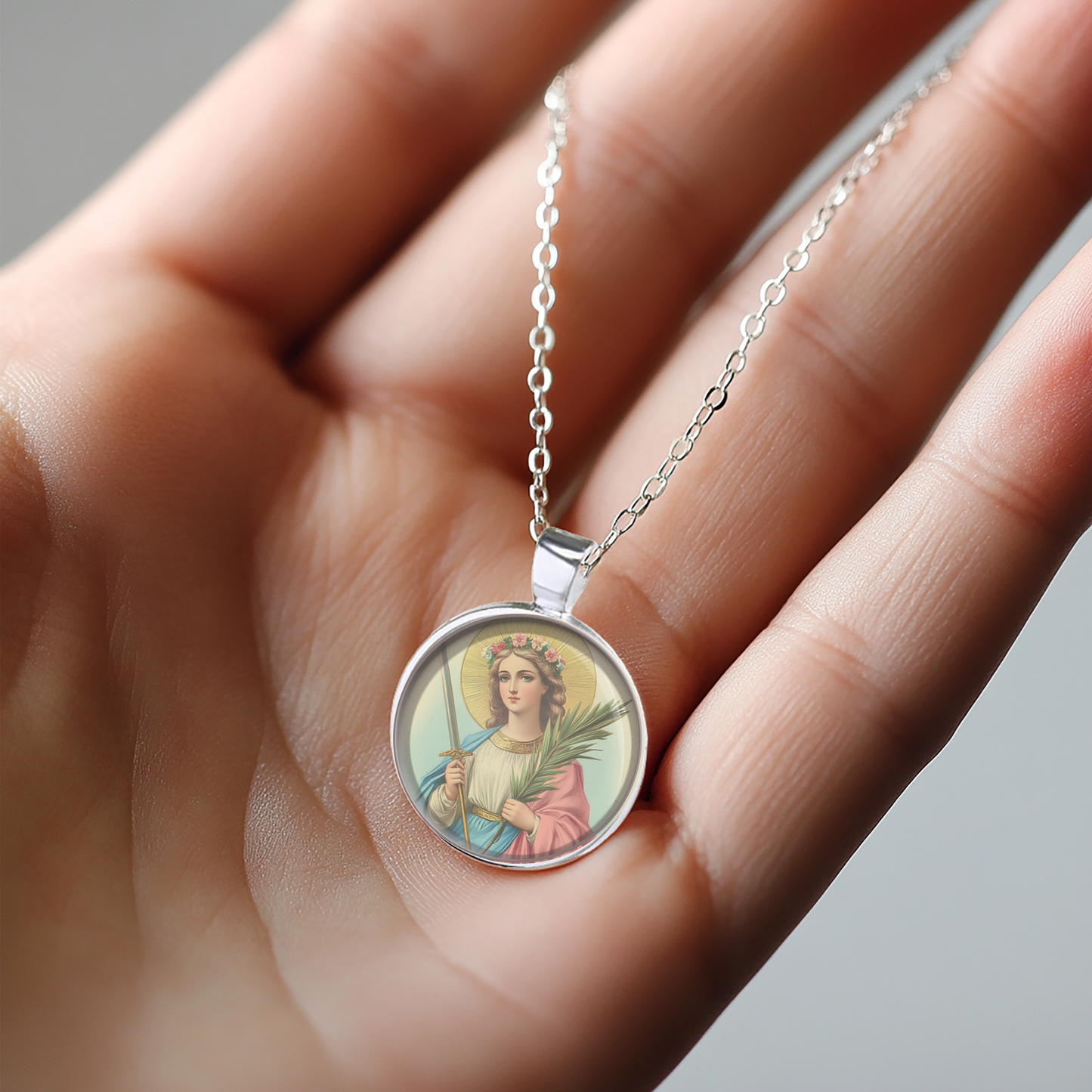St. Philomena Necklace Catholic Saint Pendant Medal image 3