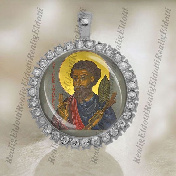 St. Jude Religious Catholic Silver Tone Medal Pendant / Charm Cabochon