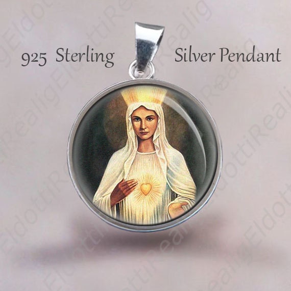 The Virgin with the Golden Heart Our Lady of Beauraing Religious Christian Medal. Virgin Mary 925 Sterling Silver Pendant Medallion NEW