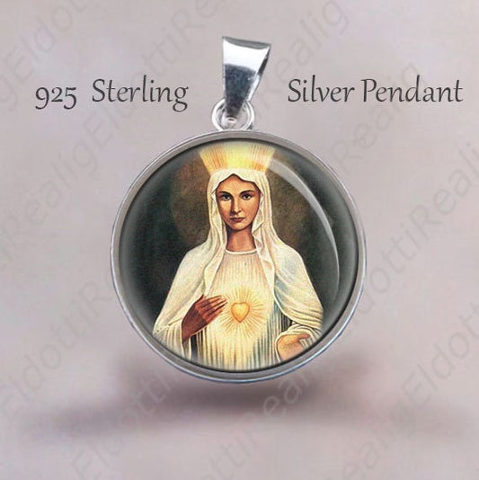The Virgin with the Golden Heart Our Lady of Beauraing Religious Christian Medal. Virgin Mary 925 Sterling Silver Pendant Medallion NEW