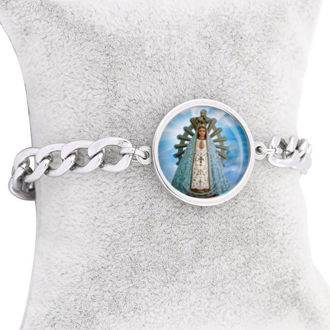 Our Lady Lujan Mary Curb Bracelet Gold or Silver tone Religious Jewelry Simple Chain