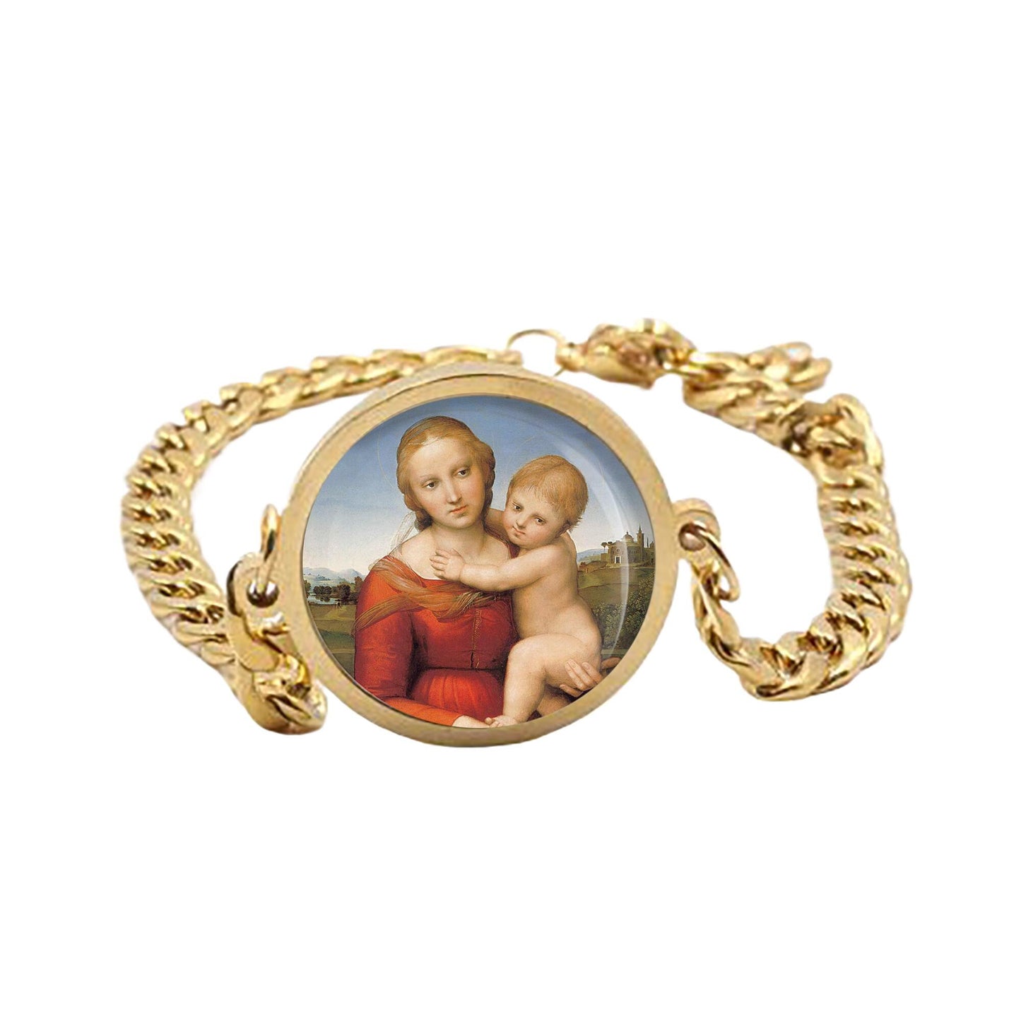 Our Lady Madonna And Child Jesus Bracelet Gold or Silver tone Religious Jewelry Simple Chain
