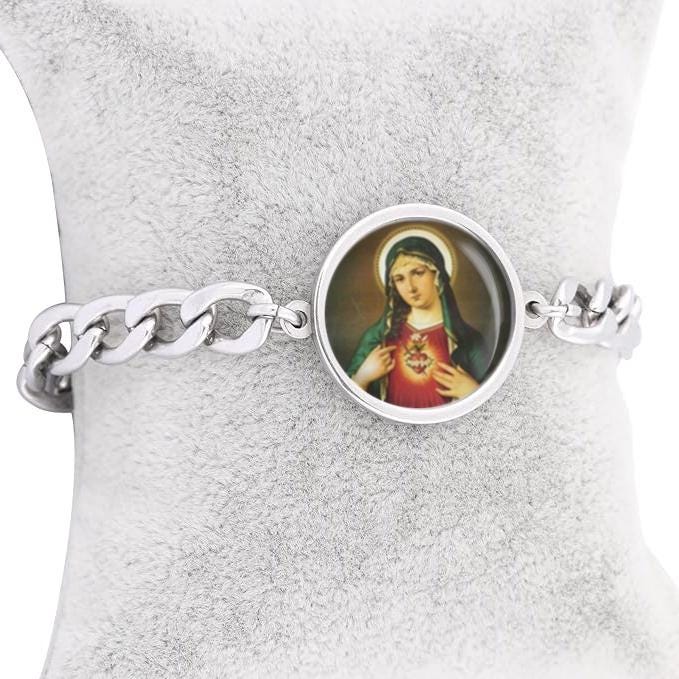 Our Lady Immaculate Curb Bracelet Gold or Silver tone Religious Jewelry Simple Chain