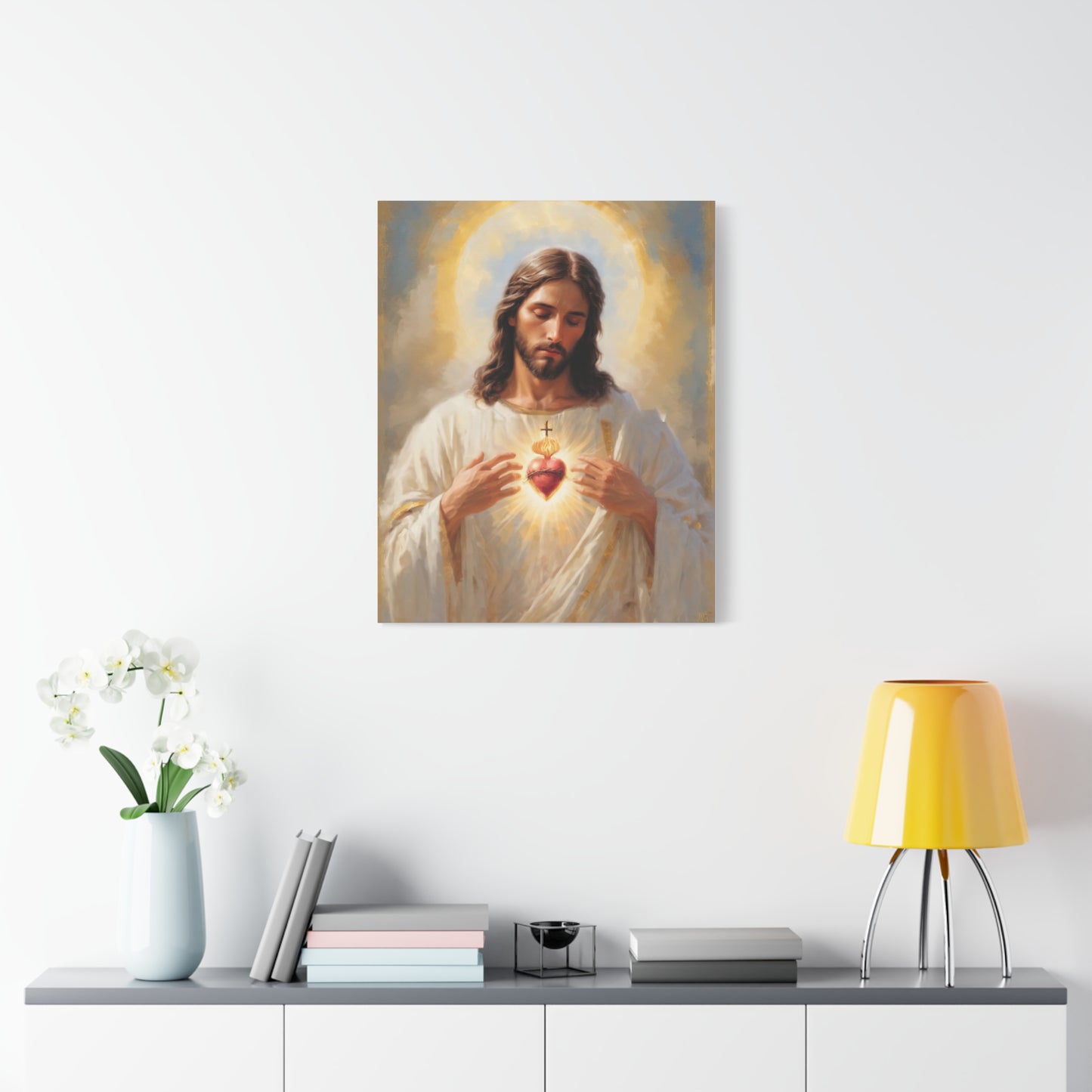 Jesus Christ Sacred Heart Catholic Canvas Wall Art, Christian Decor
