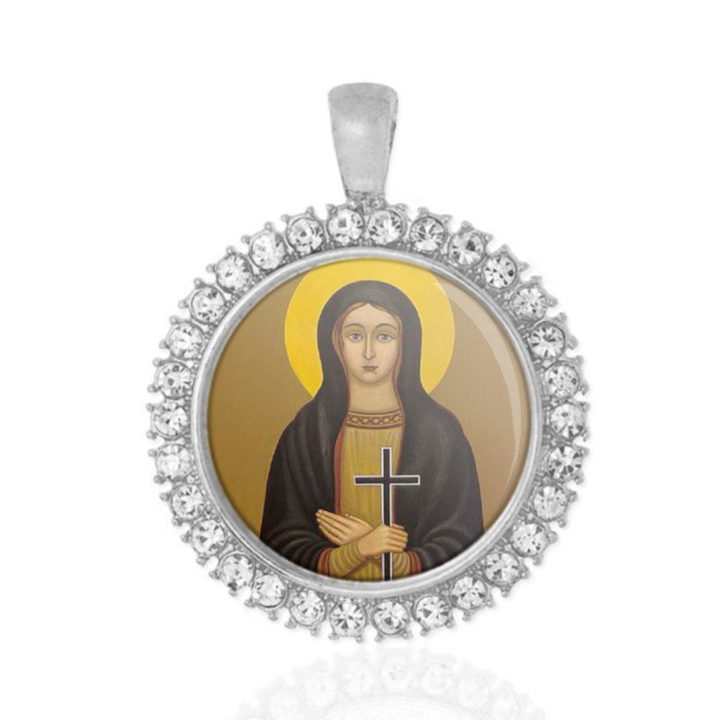 St. Pelagia of Tarsus Christian Orthodox Pendant with Rhinestones