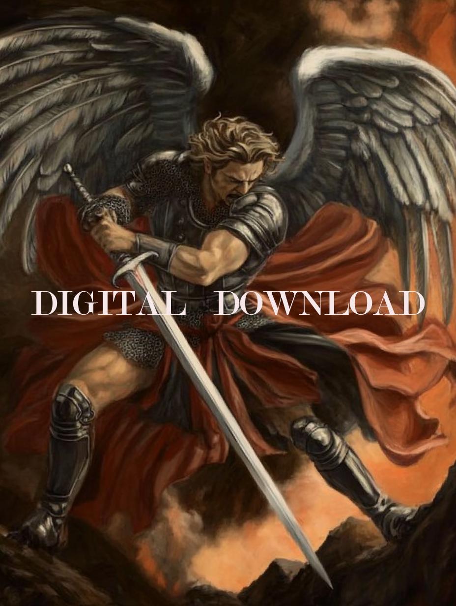 Saint Michael the Archangel Fights Evil Catholic Print Art Digital Image image 0
