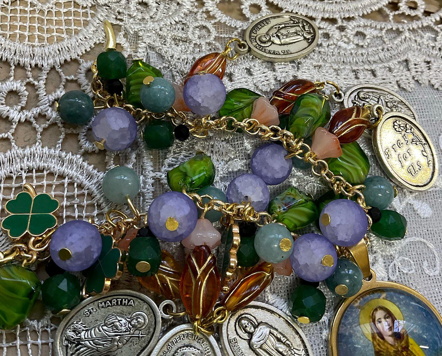 St Dymphna Catholic Bracelet | Aquamarine, Czech Glass beads | Religious Handmade Beaded Bracelet - Custom Size Available!