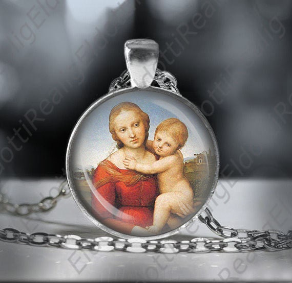 Madonna and Child by Raphael (Raffaello) Religious Christian Necklace Catholic Silver Tone Medal Catholic Virgin Mary and Child Pendant