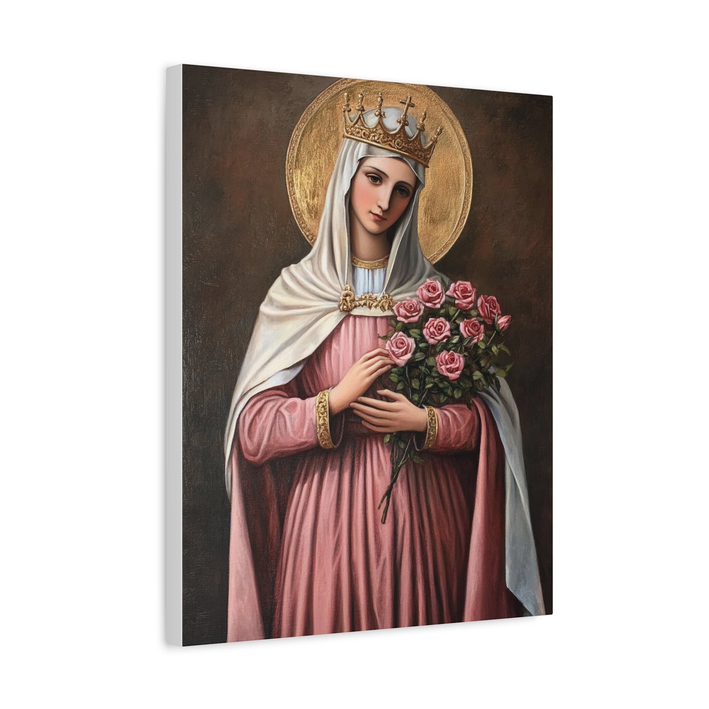 St. Elizabeth of Hungary with Roses Catholic Canvas Wall Art, Christian Decor