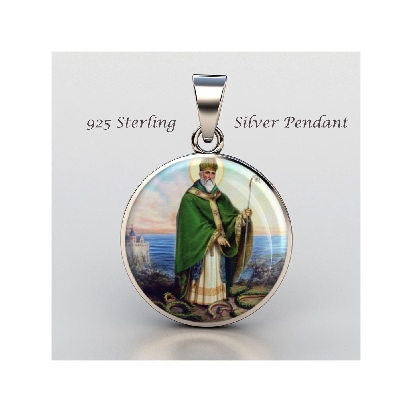 Saint Patrick Religious Devotional sterling silver 925 Christian Medal Patron Pendant