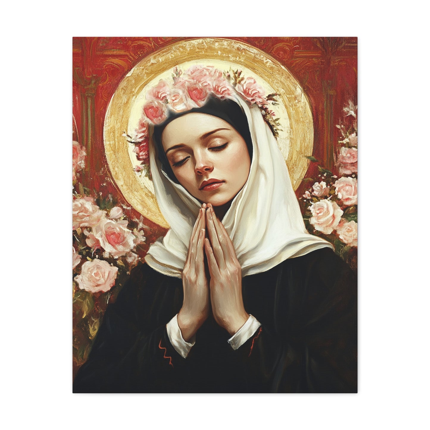 Ready To Hang - St. Rose of Lima Roses Catholic Canvas Wall Art, Christian Decor