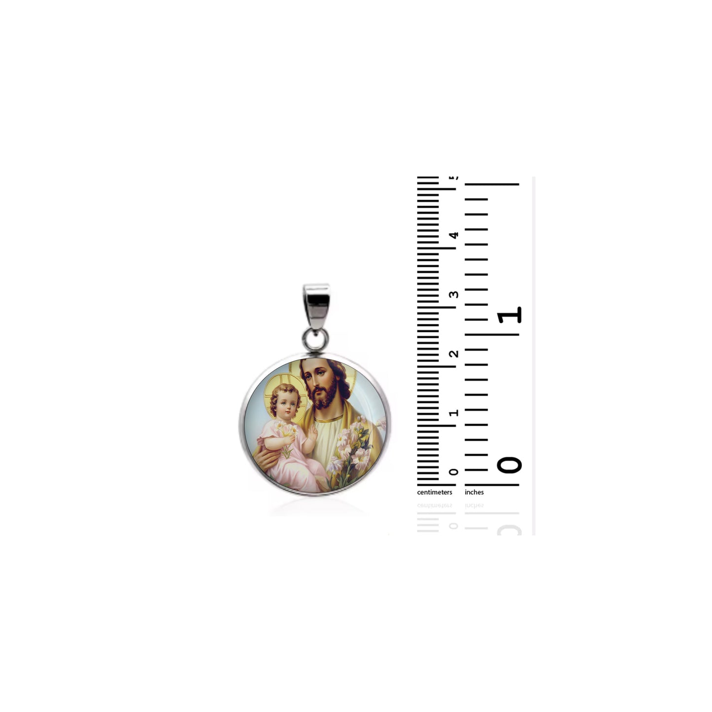 Saint Joseph Holding Baby Jesus With Lilies Catholic sterling silver 925 Medal image 1