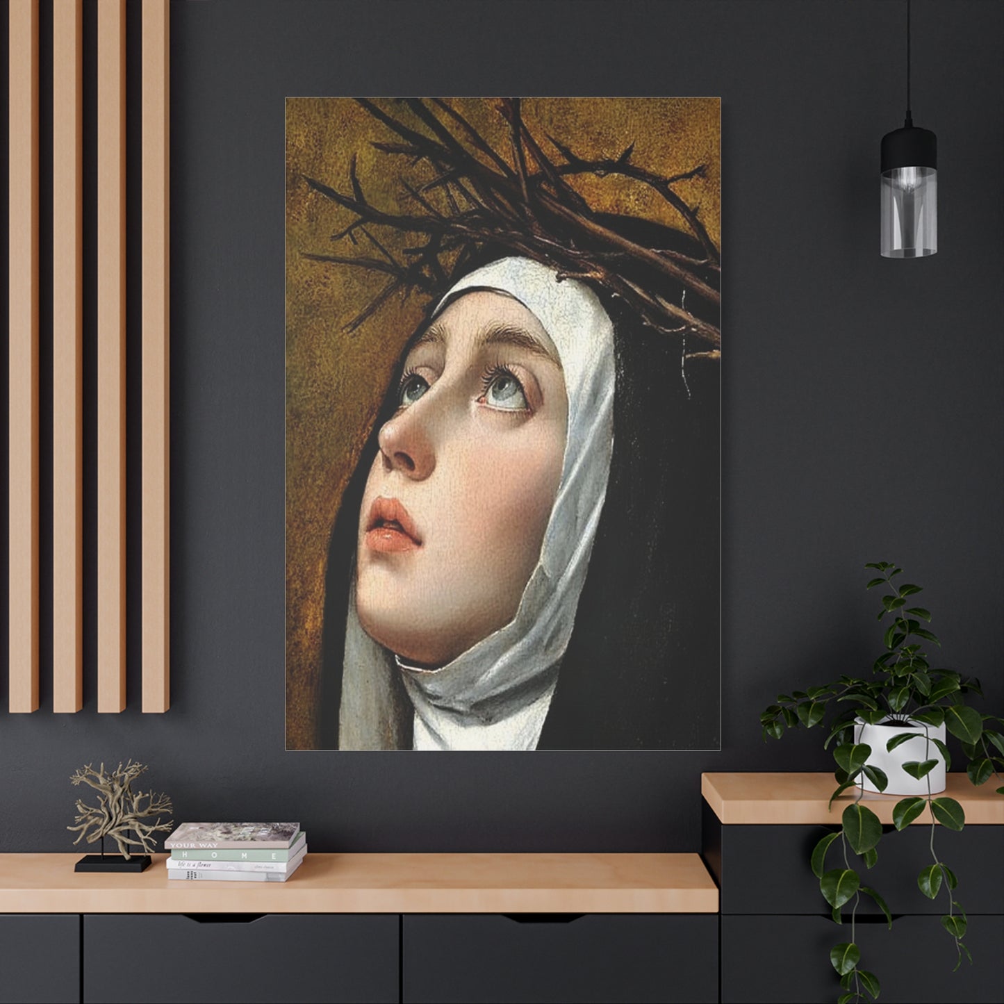 St. Catherine of Siena with Thorns Catholic Canvas Wall Art, Christian Decor