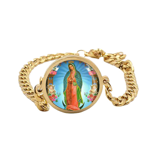 Our Lady Guadalupe Mary Bracelet Gold or Silver tone Religious Jewelry Simple Chain