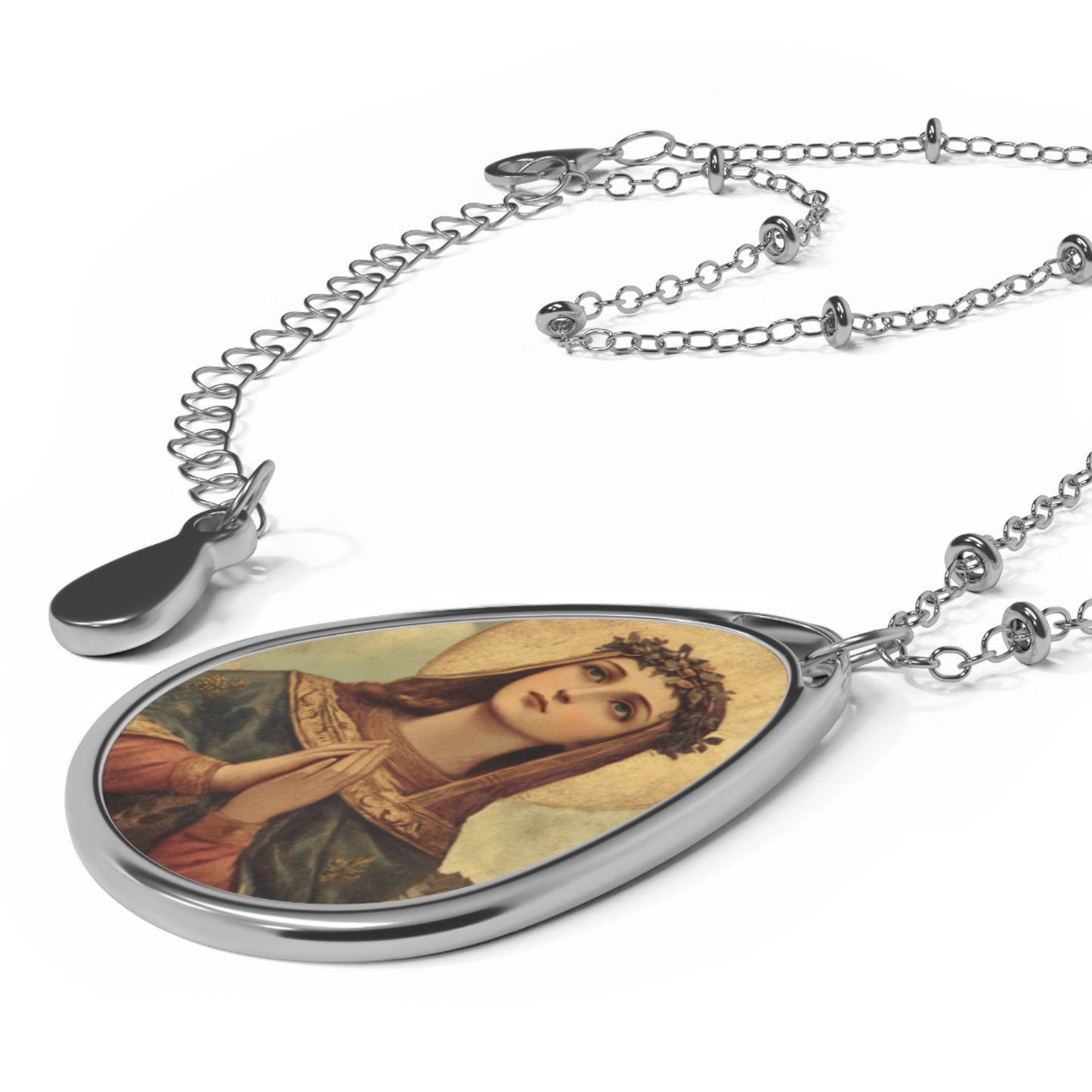 Necklace Pendant with Sacred Heart, Religious Jewelry, Oval Necklace, Christian Gift, Spiritual Accessory, Vintage Style