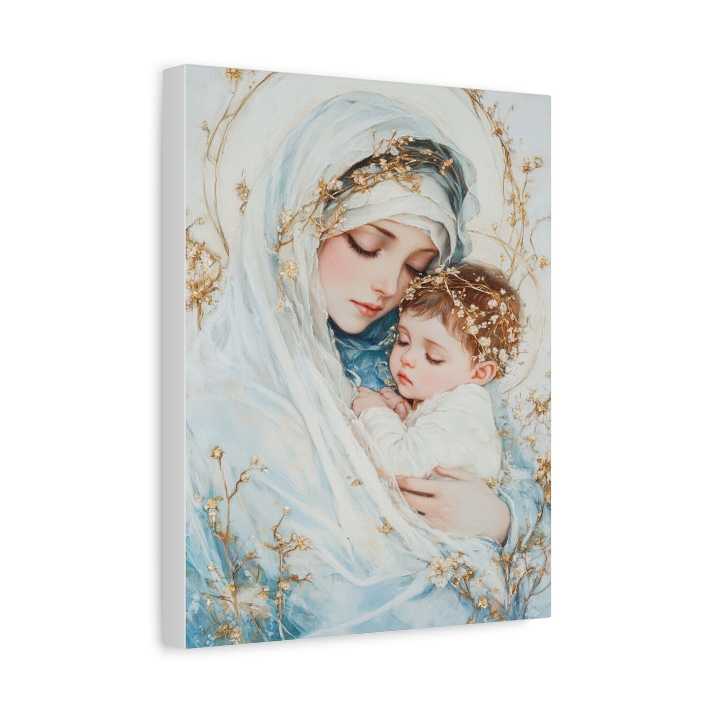 Holy Mother with Baby Jesus Catholic Canvas Wall Art, Christian Decor