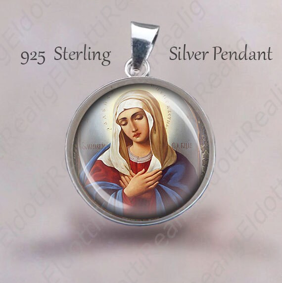 Our Lady of Sorrows Religious Christian Medal. Sterling Silver 925 Christian Mother Mary Pendant Mater Dolorosa Jewelry Round Medal NEW