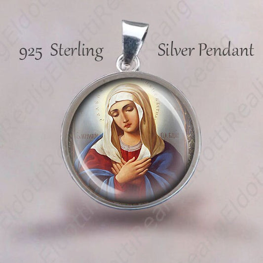 Our Lady of Sorrows Religious Christian Medal. Sterling Silver 925 Christian Mother Mary Pendant Mater Dolorosa Jewelry Round Medal NEW