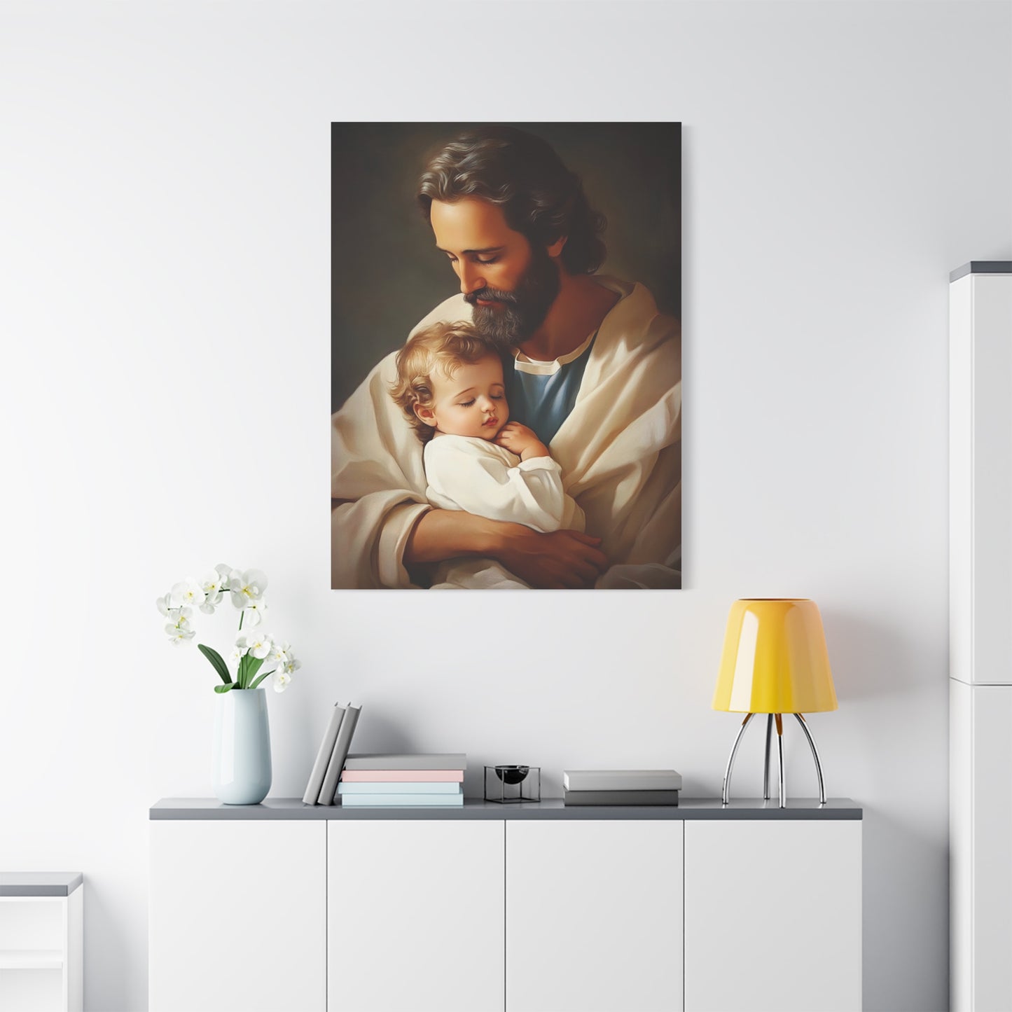 St. Joseph and Jesus Catholic Canvas Wall Art, Christian Decor