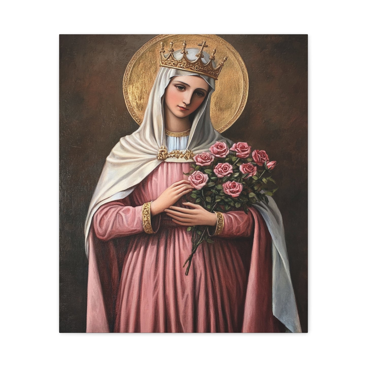 St. Elizabeth of Hungary with Roses Catholic Canvas Wall Art, Christian Decor