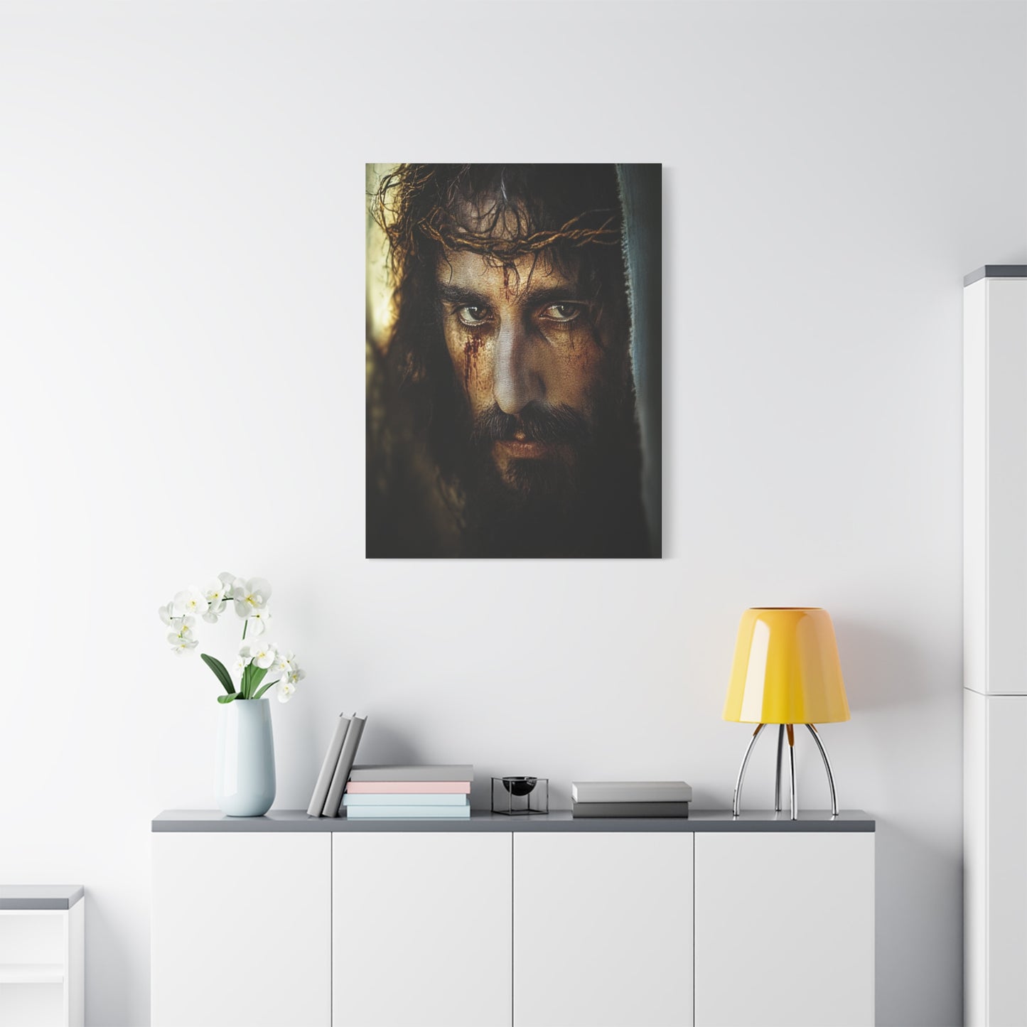 Jesus Christ Our Lord with Crown of Thorns Catholic Canvas Wall Art, Christian Decor