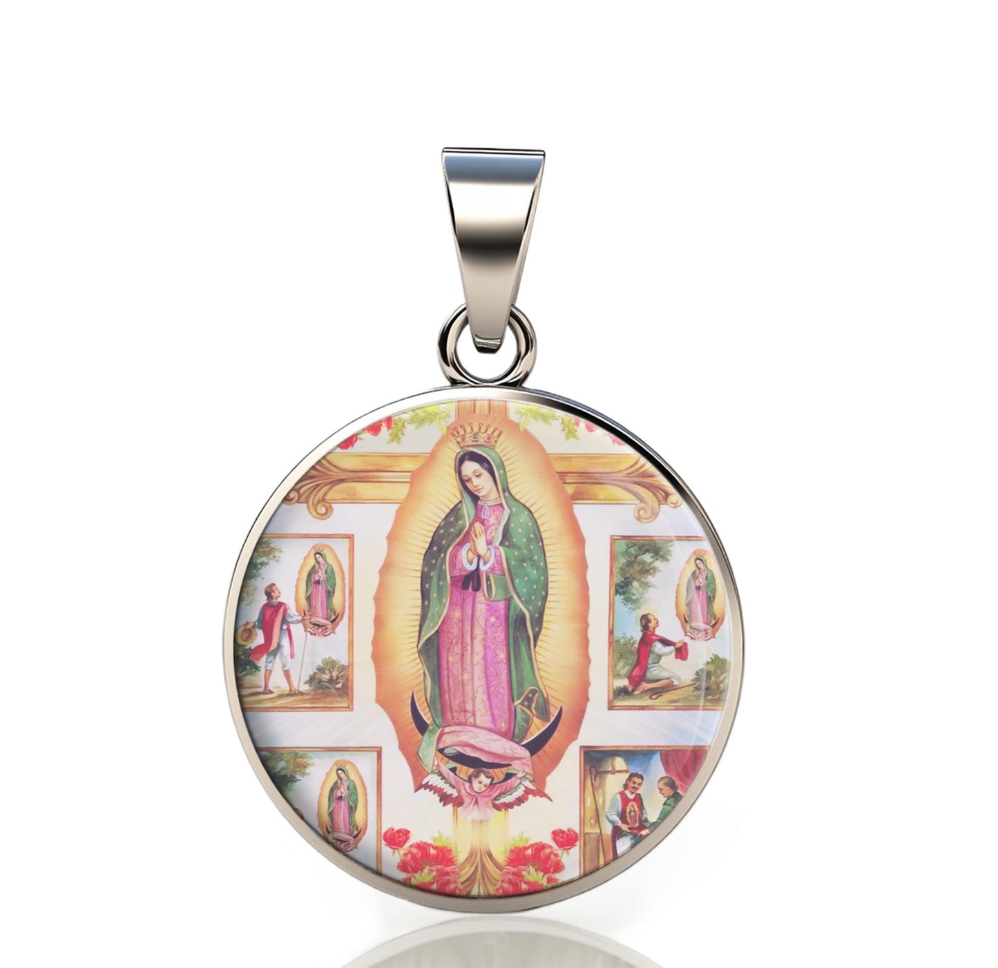 Our Lady Guadalupe, Extremadura 925 Sterling Silver Round Pendant Christian Religious Medal Small 20mm