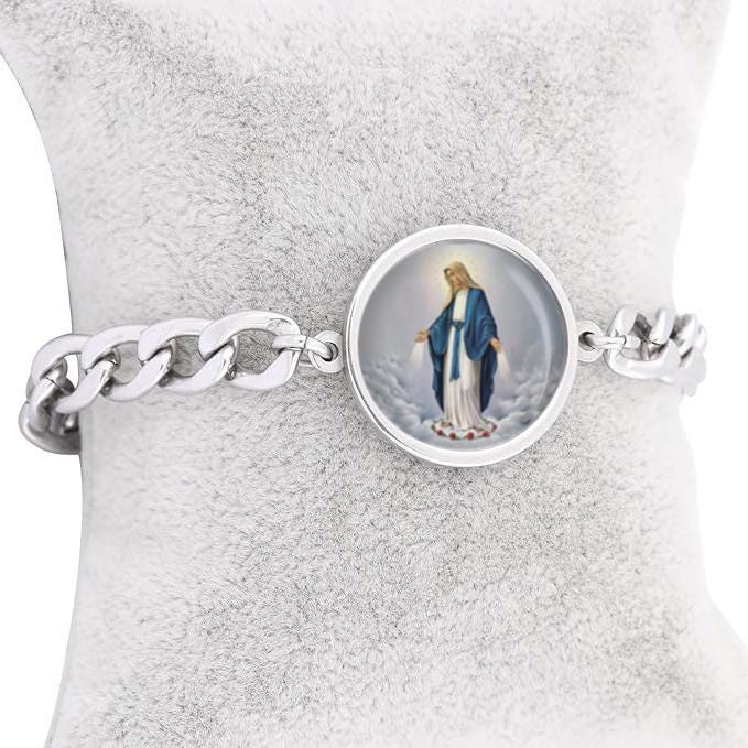 Our Lady Grace Curb Bracelet Gold or Silver tone Religious Jewelry Simple Chain