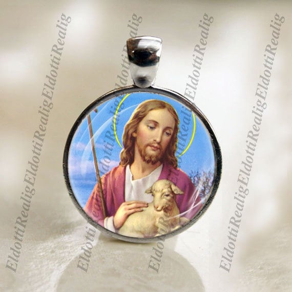 Our Lord Jesus Christ with A Lamb - Christian Catholic Medal Pendant Religious