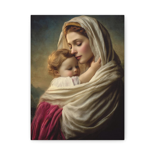 Blessed Mother Mary and Baby Jesus Catholic Canvas Wall Art, Christian Decor
