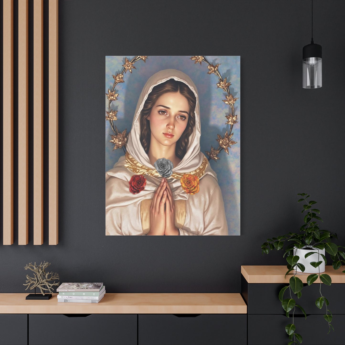 Our Lady Mary Rosa Mystica Catholic Canvas Wall Art, Christian Decor