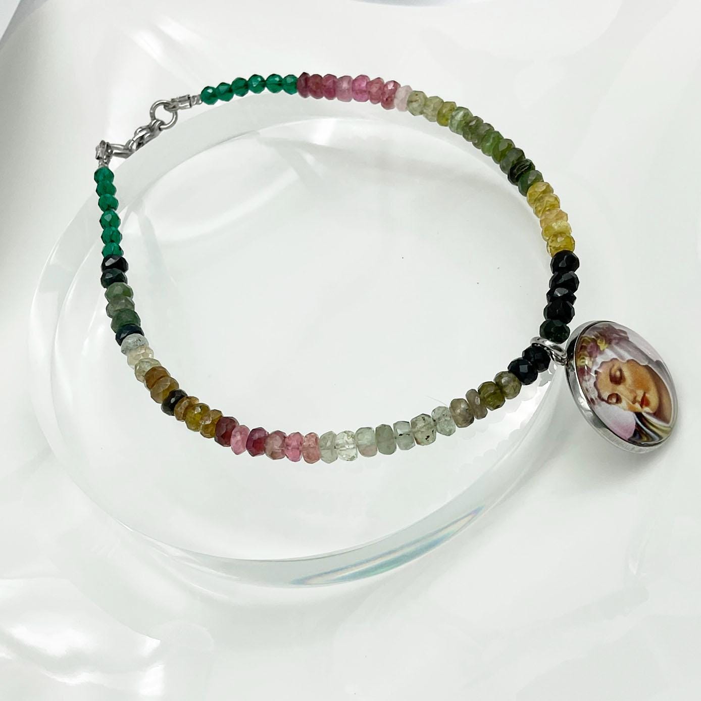 Our Lady La Salette Catholic Multi Tourmaline Bracelet - Virgin Mary Christian Jewelry