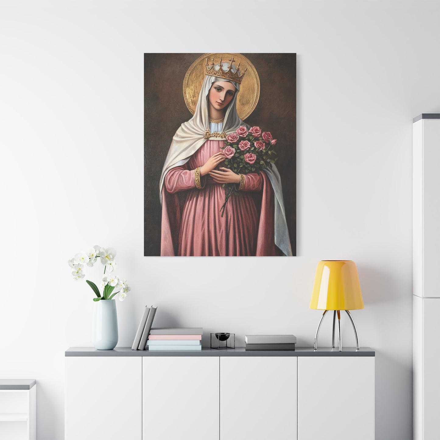 St. Elizabeth of Hungary with Roses Catholic Canvas Wall Art, Christian Decor