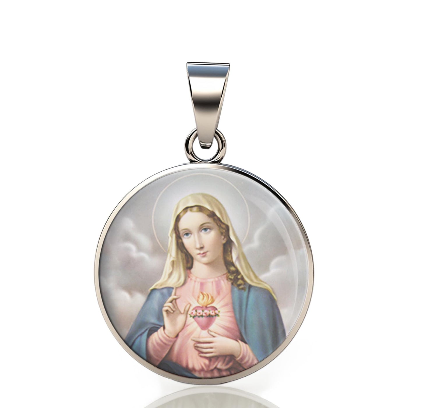 Our Lady Immaculate 925 Sterling Silver I Round Pendant Christian Religious Medal Small 20mm