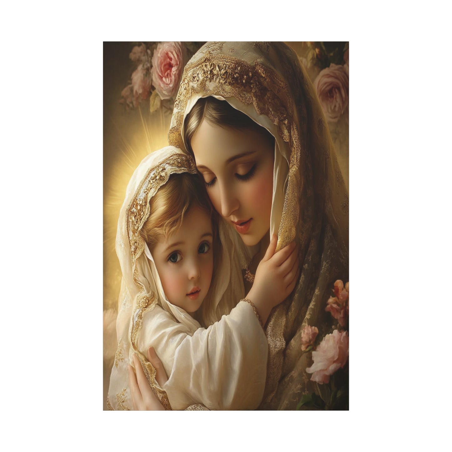Mother Mary with Jesus Catholic Canvas Wall Art, Christian Decor