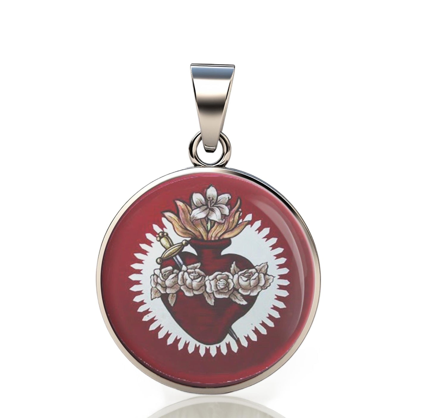 Our Lady Immaculate 925 Sterling Silver V Round Pendant Christian Religious Medal Small 20mm