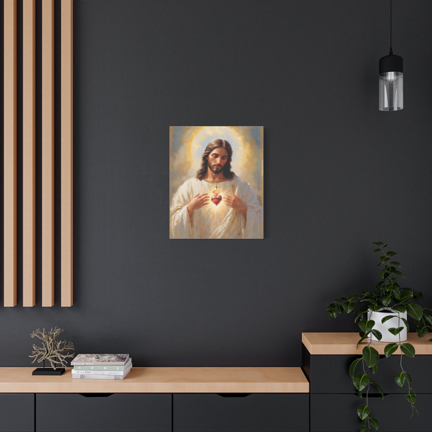 Jesus Christ Sacred Heart Catholic Canvas Wall Art, Christian Decor