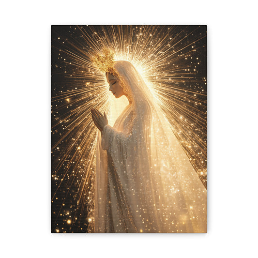 Mother Mary Starry Night Sky Catholic Canvas Wall Art, Christian Decor