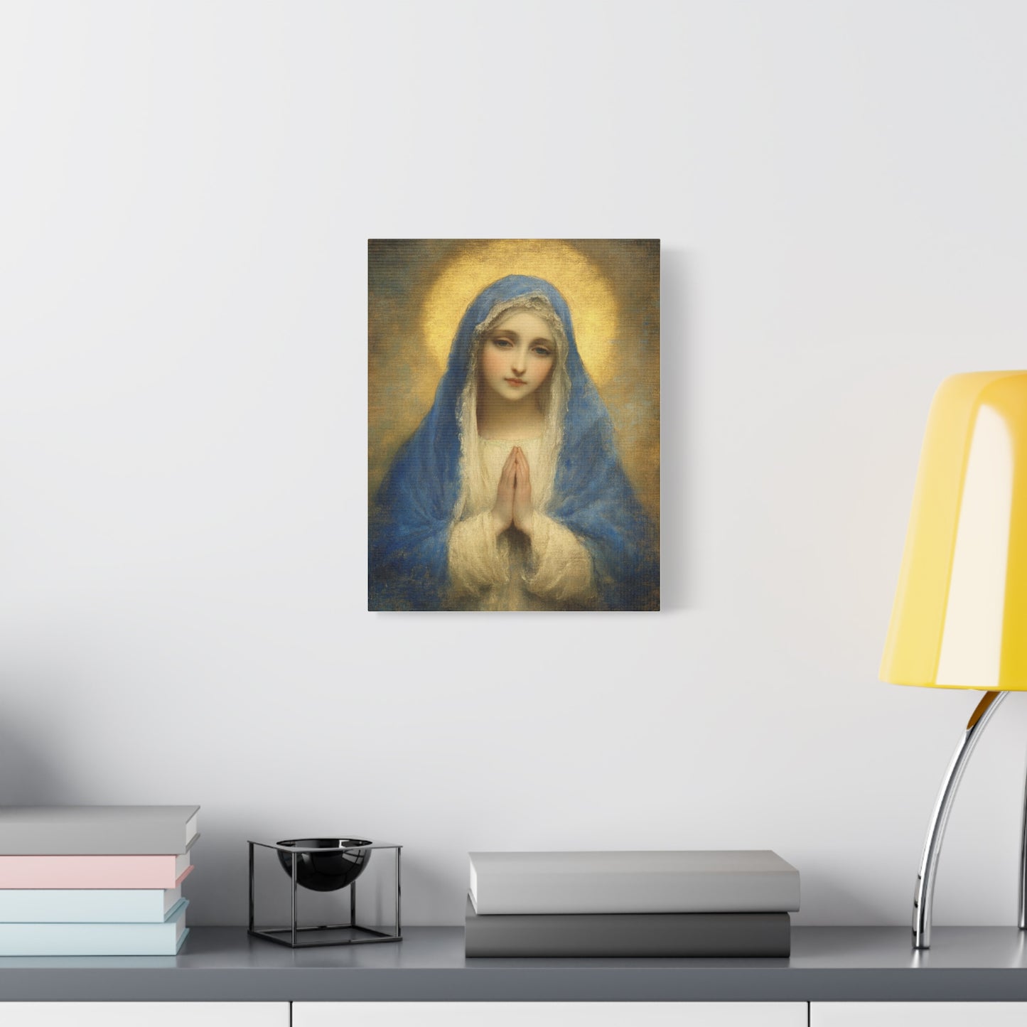 Mother Mary Blue Veil Catholic Canvas Wall Art, Christian Decor
