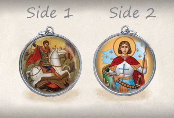 Saint George and Saint Joan of Arc Catholic Reversible Medal Pendant Christian Charm 1 Inches. NEW